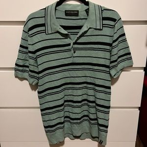 Turquoise/seafoam green and navy striped knit Scotch and Soda polo